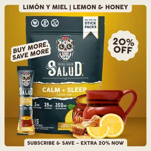 Salud 2-in-1 [Calm + Sleep – Lemon Honey] Nighttime Drink Mix, Agua Fresca, Melatonin, Magnesium, Saffron Extract, L-Theanine, Relaxation & Sleep Support, Non-GMO, Gluten Free, Vegan, Low Calorie, 1g Sugar (15 Servings)