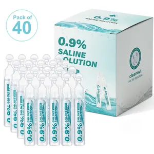 40-pack of 0.9% household saline solution (sodium chloride), suitable for nasal and eye care, wound care, facial cleansing for acne, nasal irrigation for children and adults, sterile disinfection, and wound irrigation (0.17 oz. per bottle)