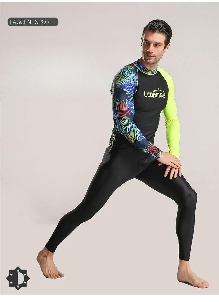 Long Sleeve Men Two Piece Swimsuit Snorkeling Suit Sunscreen Man Rash Guard Jellyfish Protection Swimsuit for Beach Surfing