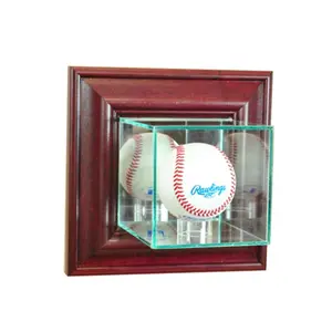 212 MAIN Cherry Finish Glass-and-Wood Wall-Mounted Baseball Display Case - Sports Collectible Storage for Sports Memorabilia Display