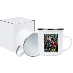 Ezillie Freda Gode Mug with Artistic Design in White Color and Silver Trim Cup Coffee