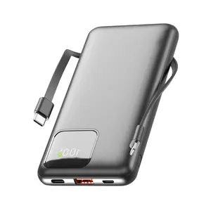 22.5W Super Fast Charging Power Bank 10000mAh - Slim Portable Charger with Built-in Cables for iPhone Samsung Android iPad Google Pixel