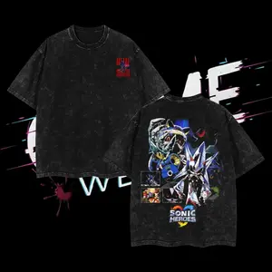 Metal Sonic Hedgehog T-Shirt | Sonic Heroes Villain Acid Washed Oversized Tee, Retro Gaming Robot Bootleg Style, Heavyweight Fandom Apparel.