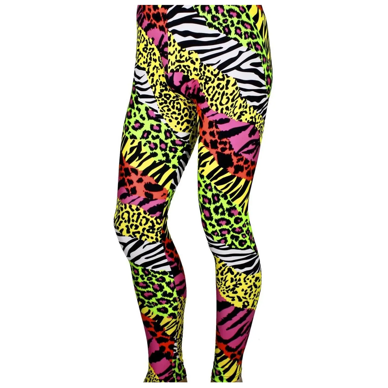 Men's 80's Rock Star Animal Print Stretch Spandex Pants, Menswear Wrestling Ring Costume Bottoms
