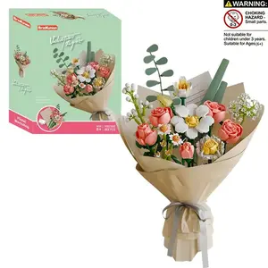 864pcs Building Block Bouquet Packaging Paper Set, Holiday Flower Bouquet Building Kit, DIY Realistic Flower Bouquet for Home Office Decor