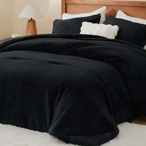 Faux Fur Fleece Queen Comforter Set - Fluffy & Warm Black Comforter Queen Size,Ultra Soft and Cozy Winter Bedding Set,Fuzzy Thick Bed Set,1 Comforter and 2