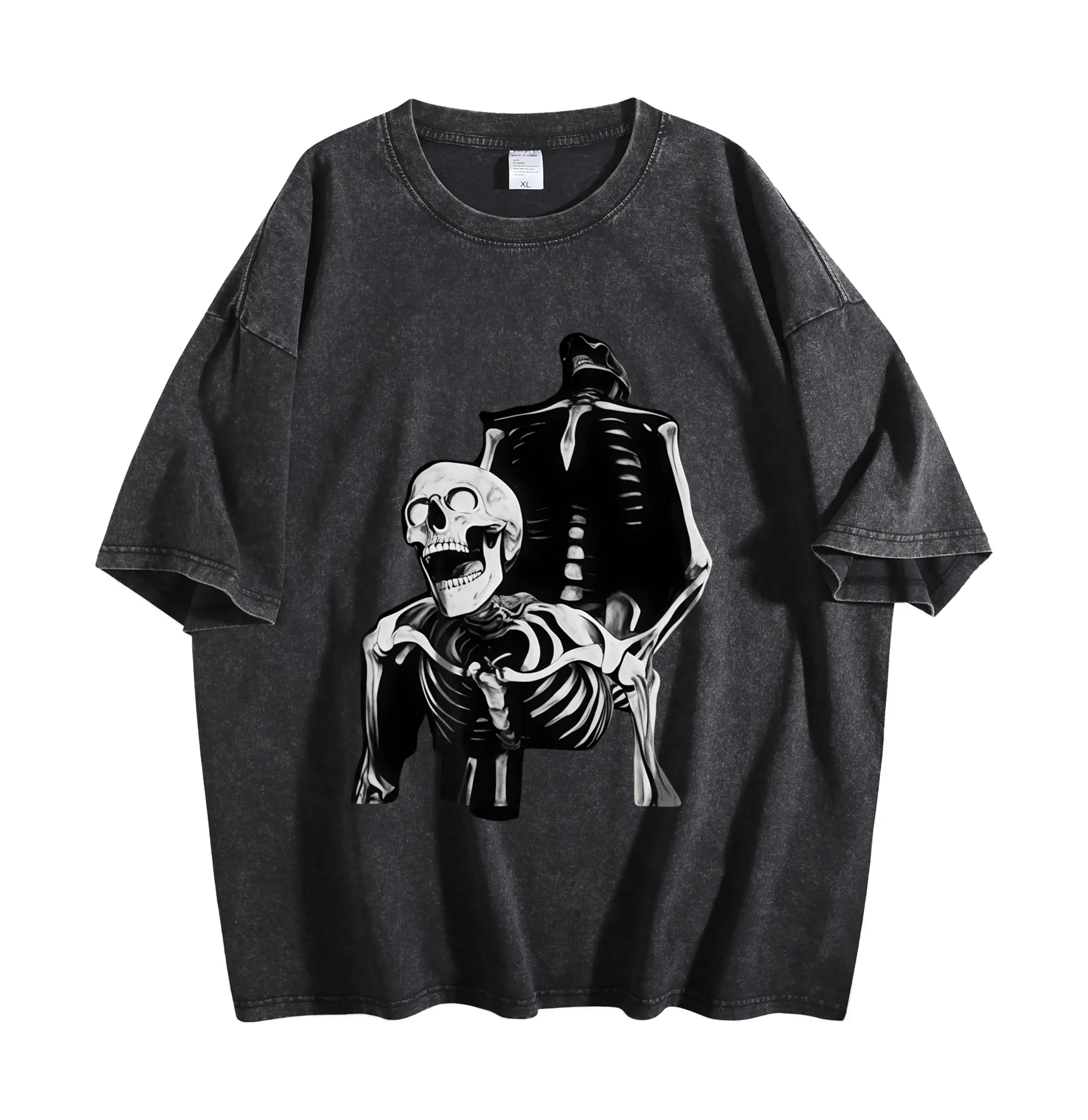 Dark Humor Skeleton Shirt Unisex Gothic Skull Graphic Tee Oversized Streetwear T Shirt for Men Women Funny Halloween Outfit Alternative Style Vintage Inspired Clothing Edgy Graphic Top Party Costume Gift Idea Birthday Christmas Present Festival Wear