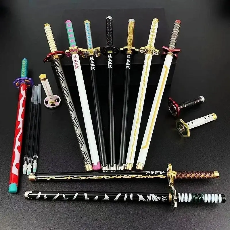 2pcs Japan Anime Demon Model Gel Pen Black Refill Cosplay Prop Kid Student Gift SlayerWeapon Sword