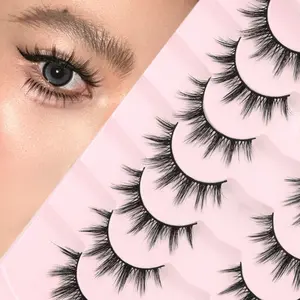 Natural False Eyelashes with Stems, Fluffy Fine Daily Use Cartoon Lashes, Travel Essential, 7 Pairs, Volumized False Eyelashes, Perfect for Everyday Wear, Eyelash Extensions