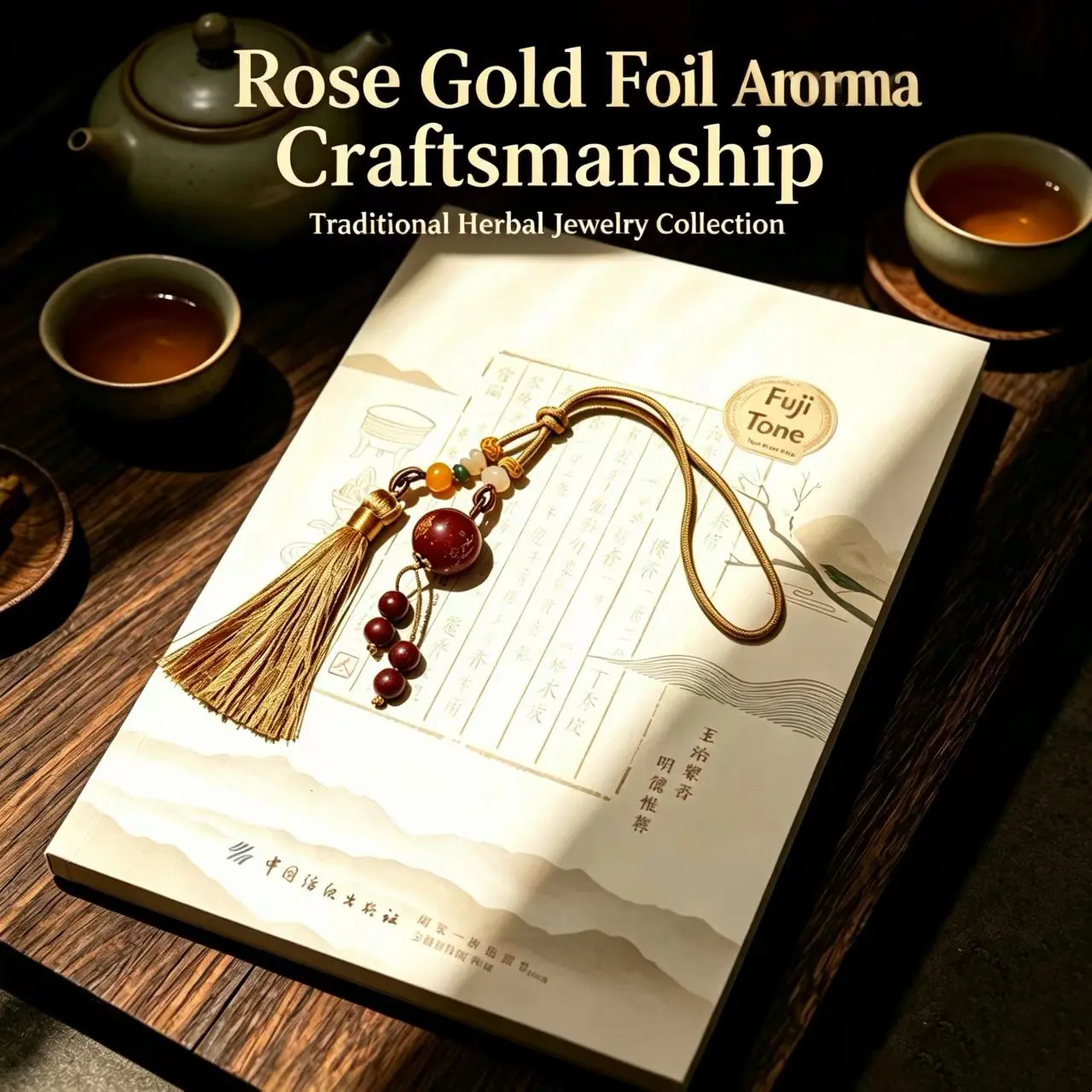 Custom-Made Rose-Scented Gold Foil Round Bead Pendant, Fashion Costume Jewelry Accessory for Customized Gifts