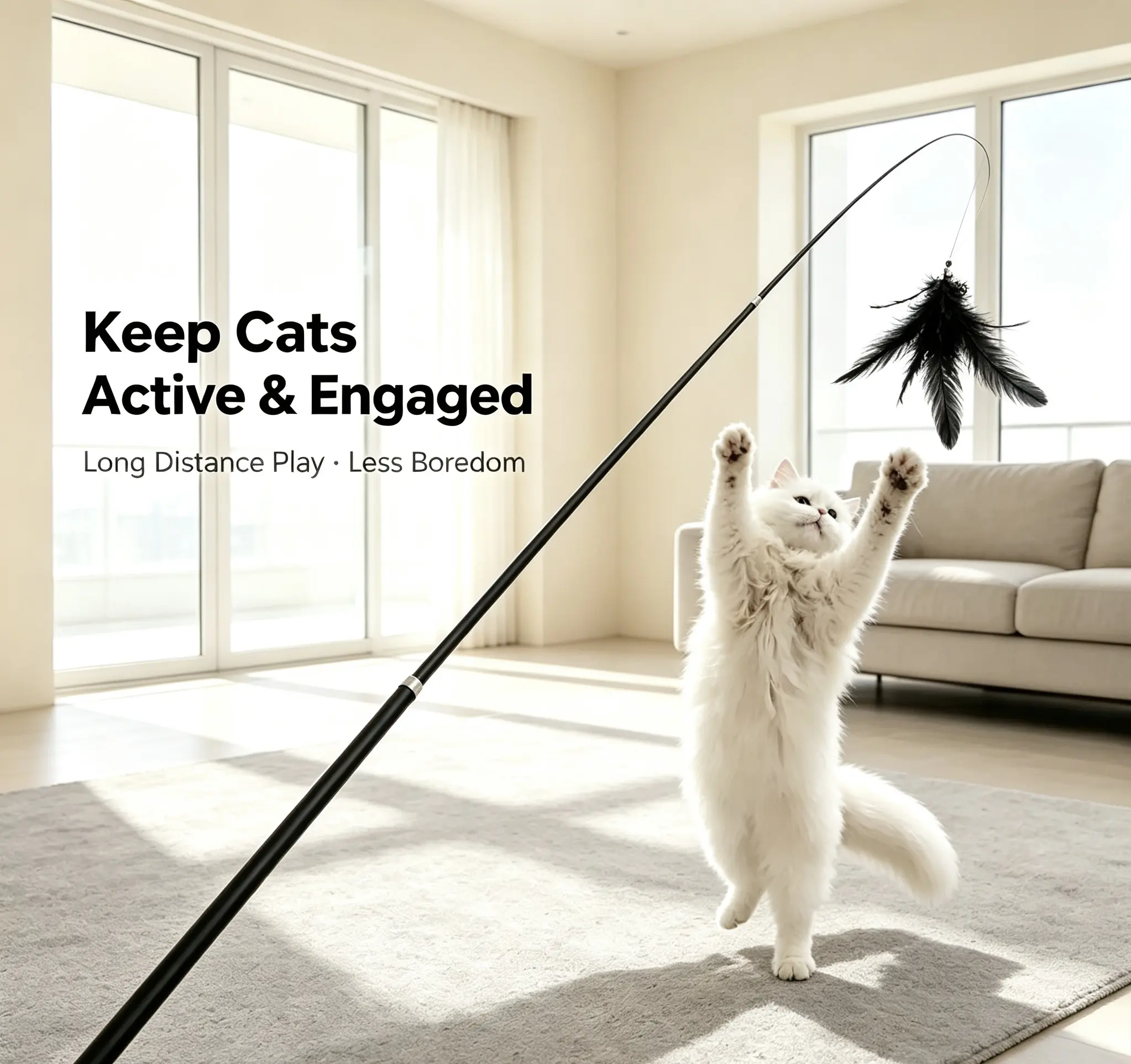 Retractable Feather Cat Wand Toy, Long Telescopic Cat Teaser with Replaceable Feather