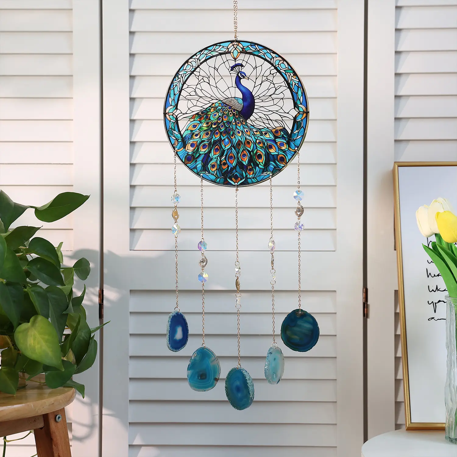 Stained Glass Peacock Design Hangings, Hanging Ornaments, Decorative Hanging Piece, Window Decorations, Home Wall Art, Perfect Garden Room Decoration, Festival Halloween Theme