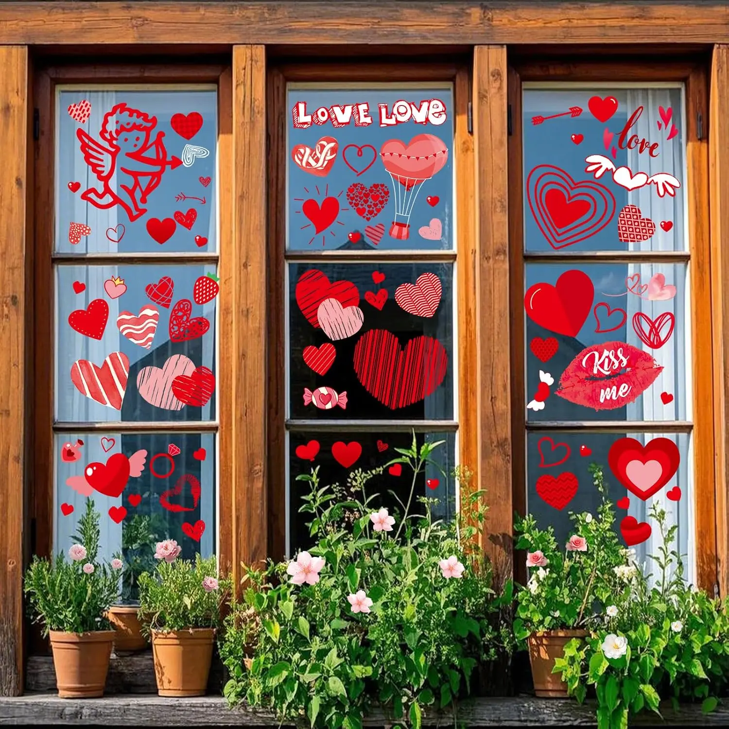 New Deal - Valentines Day Window Clings Decor 9 Sheets Red Heart Stickers for Home Office Classroom Romantic Cupid Decals Double Sided Safe Fun Valentine Decorations