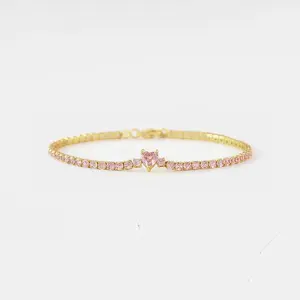 PERIMADE Pink Heart Tennis Bracelet • Pink Heart Stacking Wedding Bracelet • Sterling Silver Friendship Jewelry • Trendy Best Friend Gift