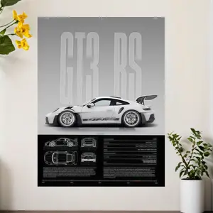 PC frameless Porsche 911 GT3RS car art decoration printed poster, Unframed Wall Art, suitable for wall decoration in living room, bedroom, office, dining room, bar, as an art piece, a, a perfect gift and decoration, poster, 12 inches x 16 inches