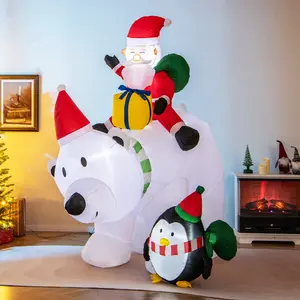 COSTWAY - 7 Feet Inflatable Santa Claus Riding Bear with Penguin Gift Bags and Gift Box