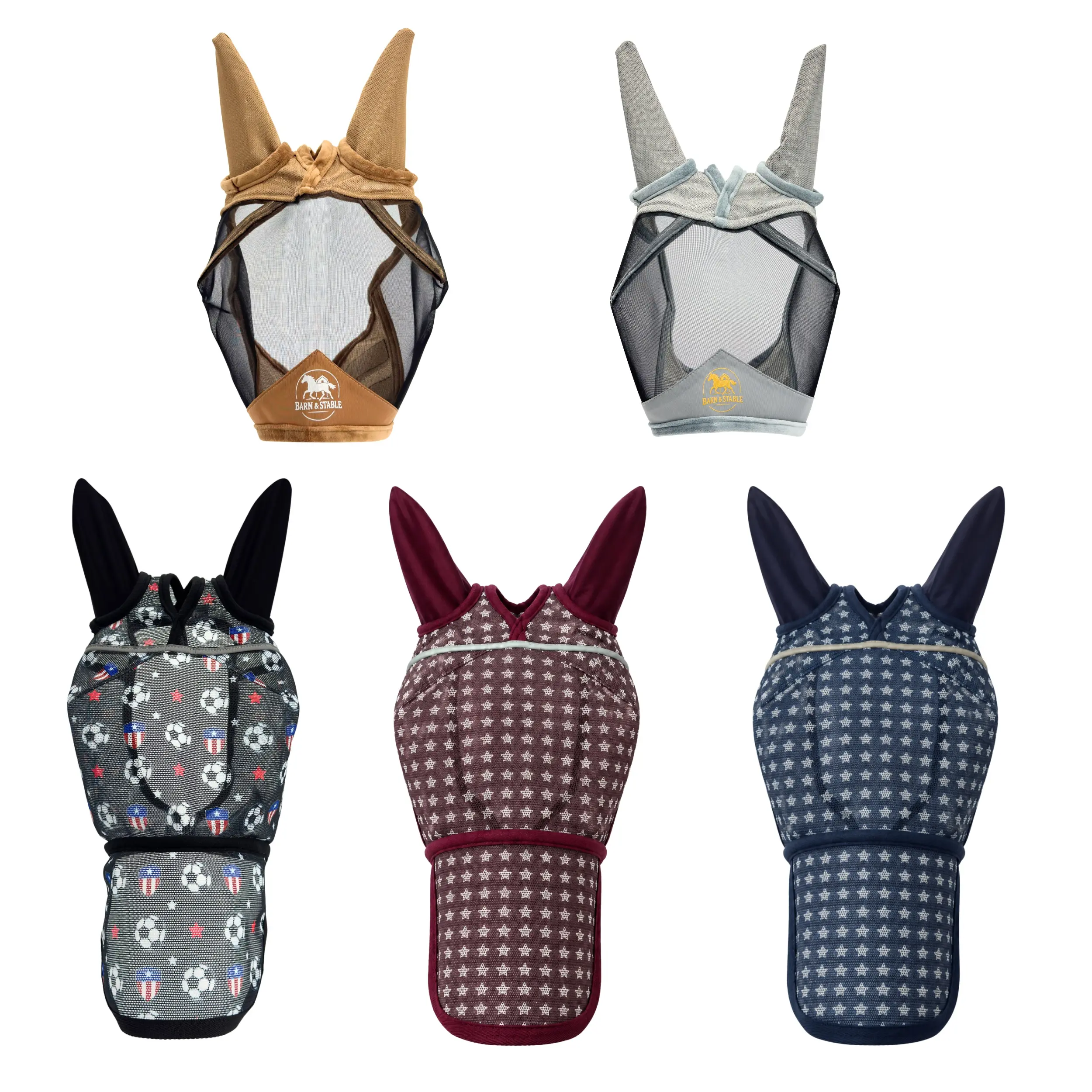 BARN & STABLE Breathable Fine Mesh Horse Fly Mask with Ears, UV Protection, Large 3D Eye Space, Soft Fleece Trim, Adjustable Straps