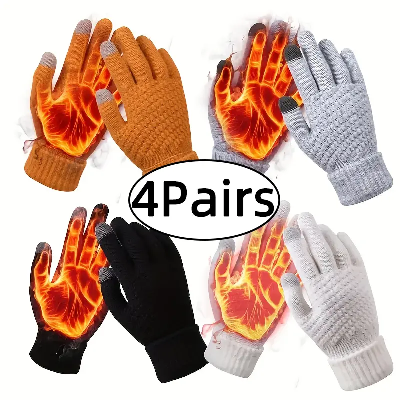 4 Pairs Unisex Winter Touch Screen Gloves Soft Warm Fleece Lined Knit Elastic Cuff Texting Gloves Touchscreen Gloves