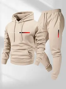 Men's 2-Piece Hooded Set, Paris Letter-Printed Hoodie, Drawstring Sweatpants