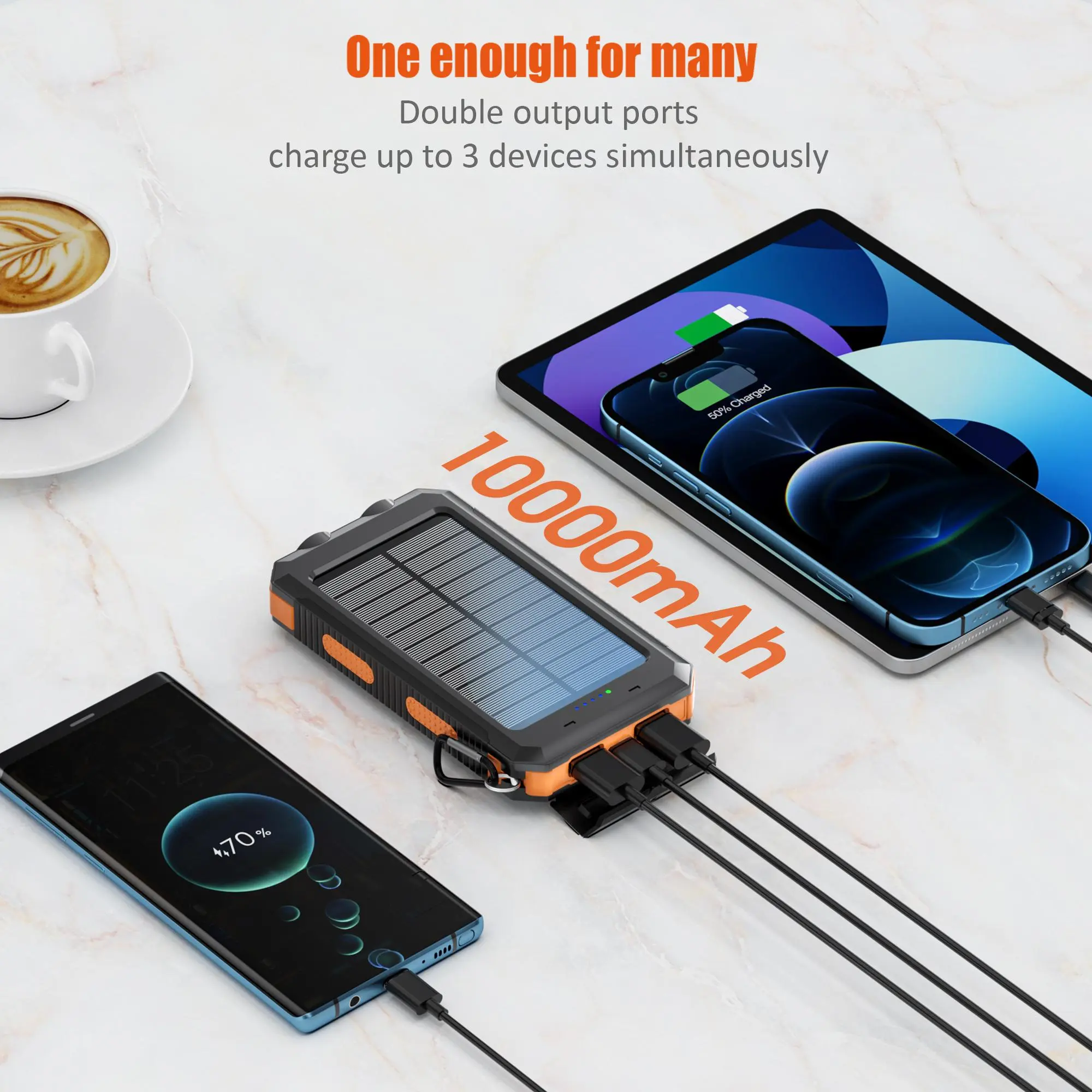 10000mAh Portable Solar Power Bank, Dual USB Output Port Waterproof Power Bank with LED Light, Solar Phone Charger Compatible with iPhone & Android #GLOBAL PICKS