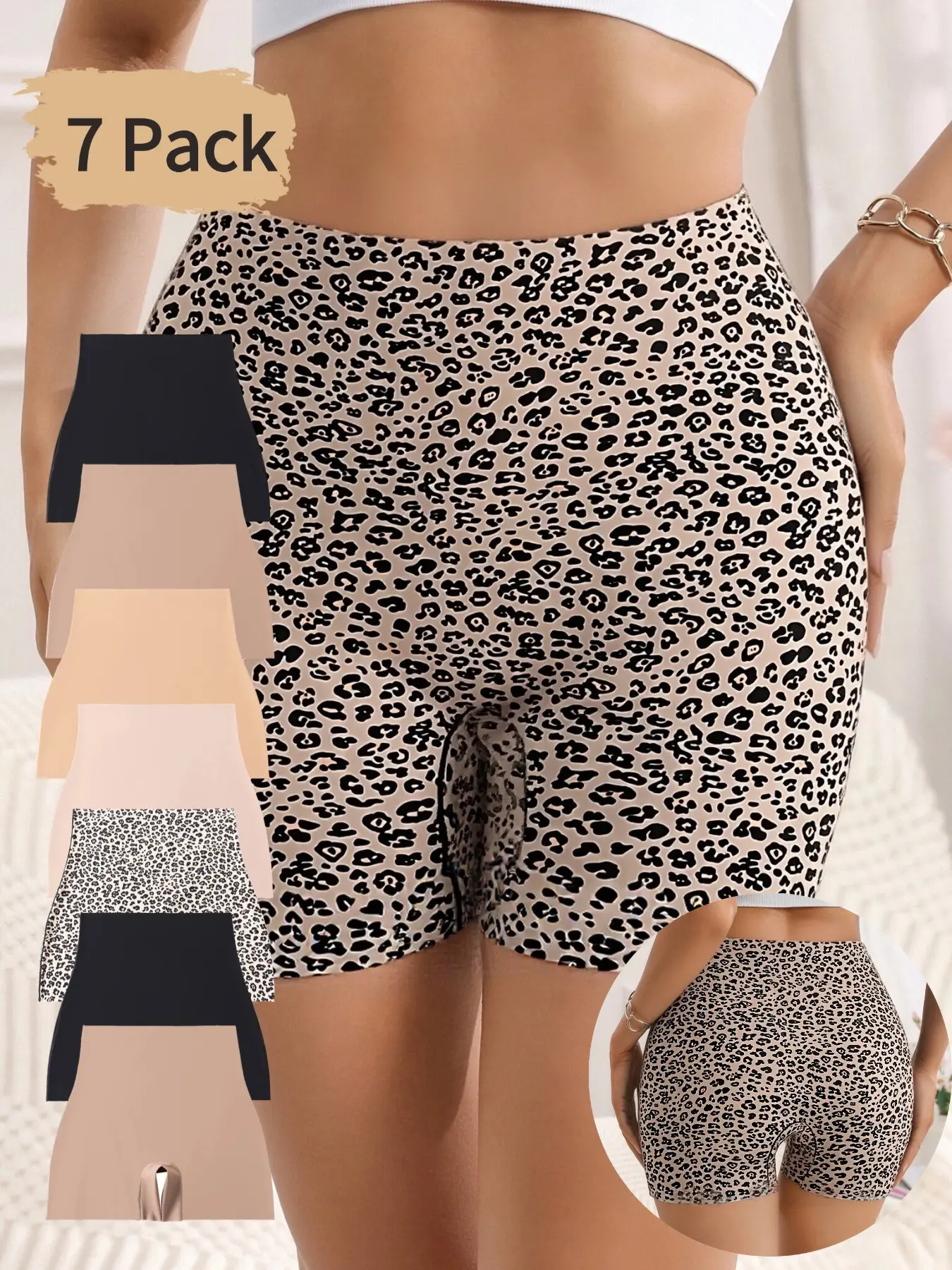 Women's Leopard Print High-Waisted Seamless Stretch Design Slim Fit Fashion Breathable Underwear, Comfortable Briefs, High Rise Panties, Casual Sportswear, All Seasons, Everyday, Slim Fitting Underwear, 7 Pack