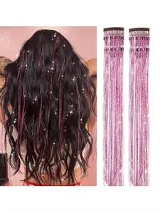 Women's 6-Piece Synthetic Hair Extensions, One-Card Design, Shiny Laser Thread, Adds Color & Sparkle, Unique Fashion Look, Synthetic Soft Hairpieces