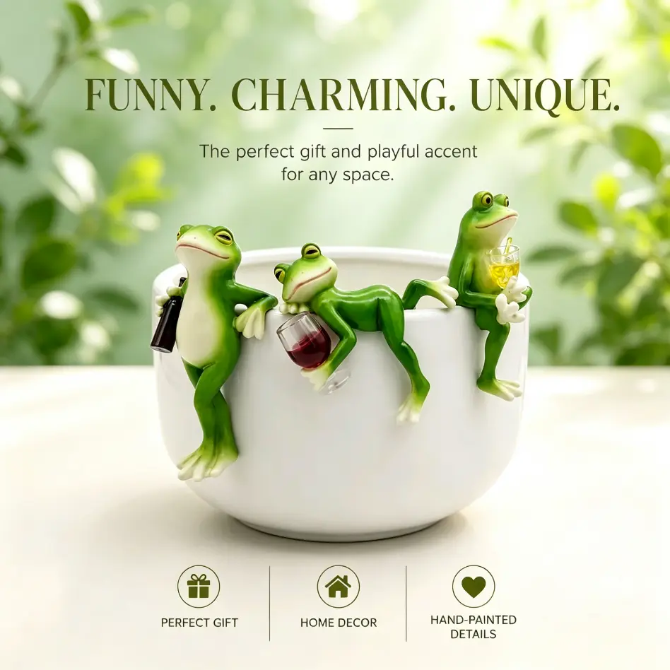 3-Piece Frog Statue Planter Decorations - Fun Plant Ornaments for Pots, Indoor Gardens, Ideal Gift for Frog Lovers, Women's Birthdays