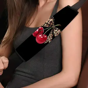 1/2 piece of leopard print bow-shaped red cherry car seat belt cover, fashionable style car interior accessory, quick installation and disassembly, safe and stylish design, universal model suitable for comfortable travel. 8.5YPB-403