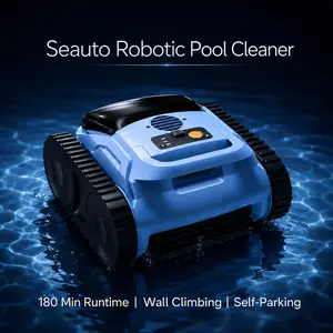 【SummerVibes】Seauto Robotic Pool Cleaner, 180-Min Runtime Automatic Cordless Pool Vacuum with Wall Climbing, Self-Parking & Replaceable Battery, for Above-Ground & Inground Pools up to 2000 Sq. Ft. [Convenient, Affordable, Great Value]