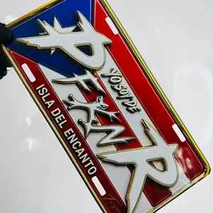 YO SOY DE PFKNR 6x12 Puerto Rico Flag Design Metal License Plate with Glossy Finish and Gold Edges for Vehicle or Decor