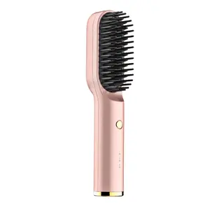 Negative Ion Single Thermal brush， Cordless Hair Straightener Brush for Women or men,Portable Electric Hair Straightening Comb with Negative Ions,Fast Heating,USB Rechargeable,Anti-scald,Portable Design for Travel Comfort Flawless Plug