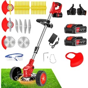 21V Cordless Weed Wacker with Wheels, 3-in-1 String Trimmer/Lawn Edger/Brush , 2x2.0Ah  & 3 , Adjustable Height, Lightweight & Easy for Thick Weeds & Small Yards - Homeowner