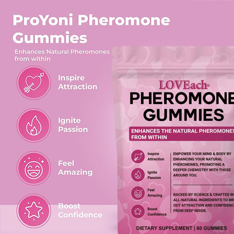 natural pheromone Pheromone Gummies for Women Enhance Your Charisma Natural Hormone Balance & Body Odor Support with Maca root, beetroot, mint leaves, parsley leaves, Slippery Elm Bark, fenugreek Red Clover& L-arginine Glow from Within 60Vegan Gummies