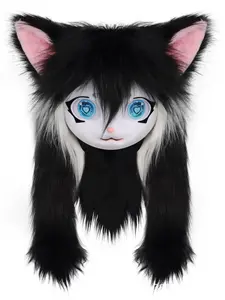 Halloween Party Animal Costume, Wearable Plush Kitty Cat Ears Headpiece Mask, Cute Furry Beast Hat for All Seasons, Fun Dress-Up Accessory, Funny Hat