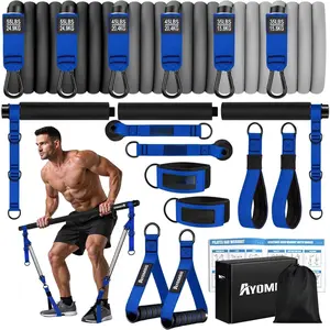 Pilates Equipment, Heavy Duty Pilates Bar Kit with Resistance Bands, Portable Gym Adjustable Exercise Bands,  Squat , Arm, Abs, , Chest Strength Workout Equipment for Men