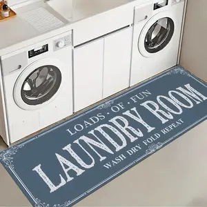 1 Pc Blue Background Laundry Room Rug Soft And Comfortable Long Strip Carpet Printed Mat Anti Slip Floor Mat Suitable For Kitchen Living Room Bedroom Sink Laundry Room Decoration Carpet Mat
