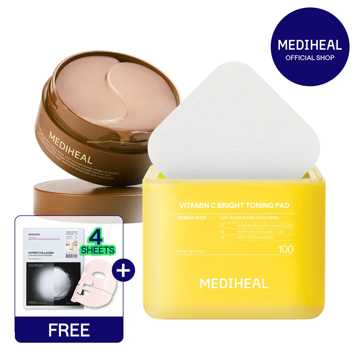 [MEDIHEAL] Dark Spot and Plumping Care Duo | Vitamin C Toning Pad + Retinol Collagen Eye Patch