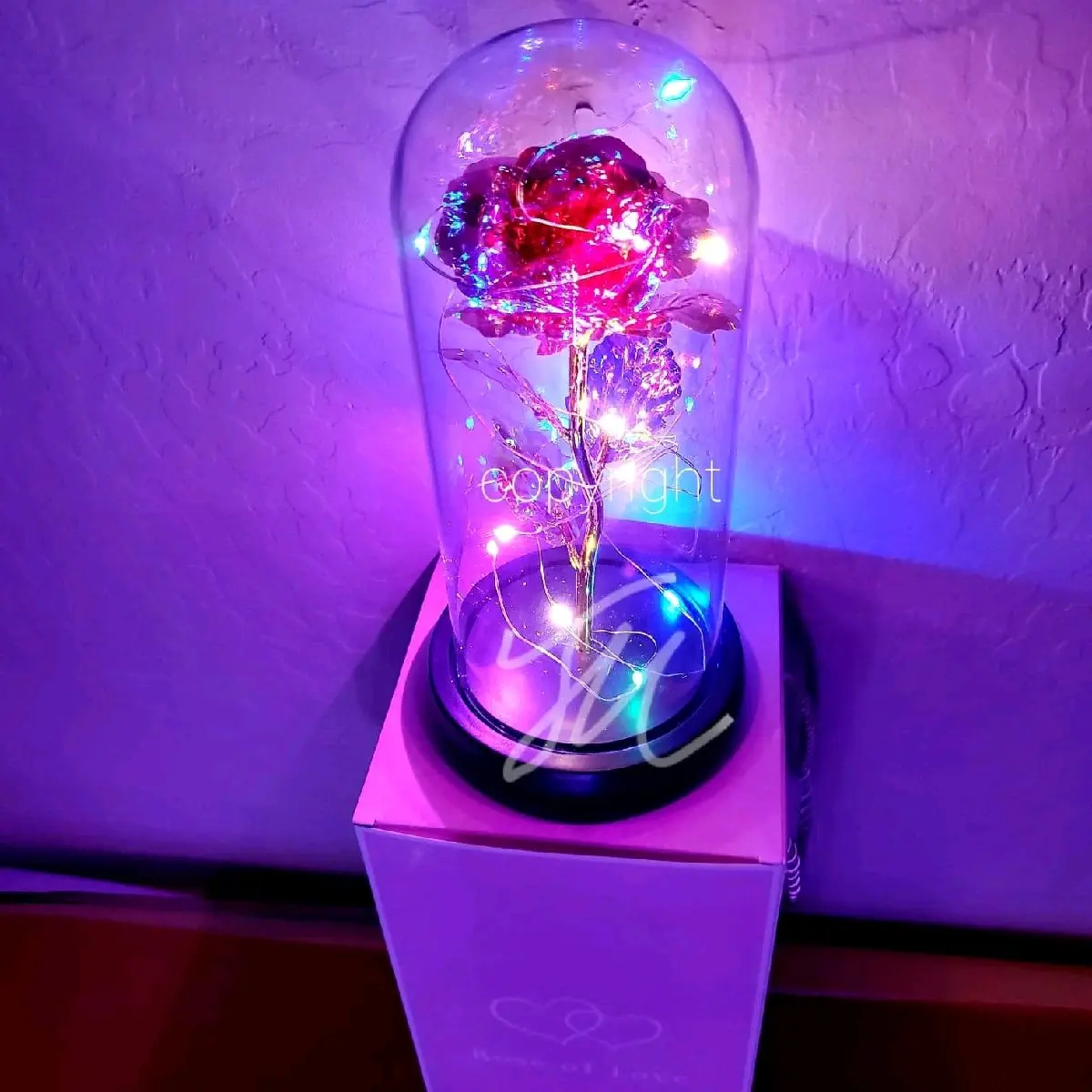 Red galaxy rose glass dome Decoration Colorful