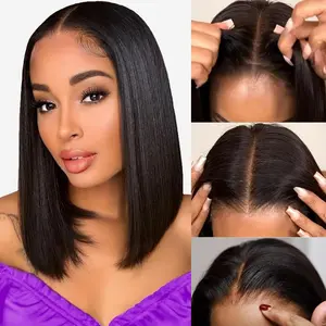 5x5 Glueless Bob Wig Human Hair Pre Bleached HD Lace Front Glueless Wigs Human Hair Pre Plucked Pre Cut Wear and Go 180% Density Short Straight Bob Wigs for Black Women