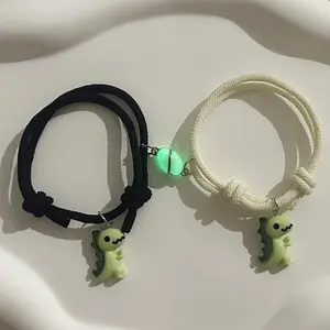 Adorable Dinosaur and Glowing Heart Pendant Bracelet - Fashion Couple Bracelet, Suitable for Daily Wear and Gift Giving - Perfect Choice for Valentine's Day