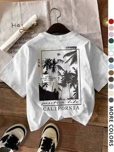 Women's Letter & Tree Print Round Neck Tee, Fashion Casual Short Sleeve T-shirt for Daily Wear, Ladies Summer Clothes