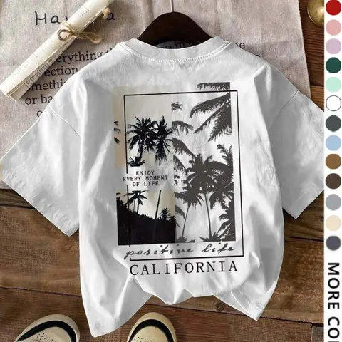 Women's Letter & Tree Print Round Neck Tee, Fashion Casual Short Sleeve T-shirt for Daily Wear, Ladies Summer Clothes