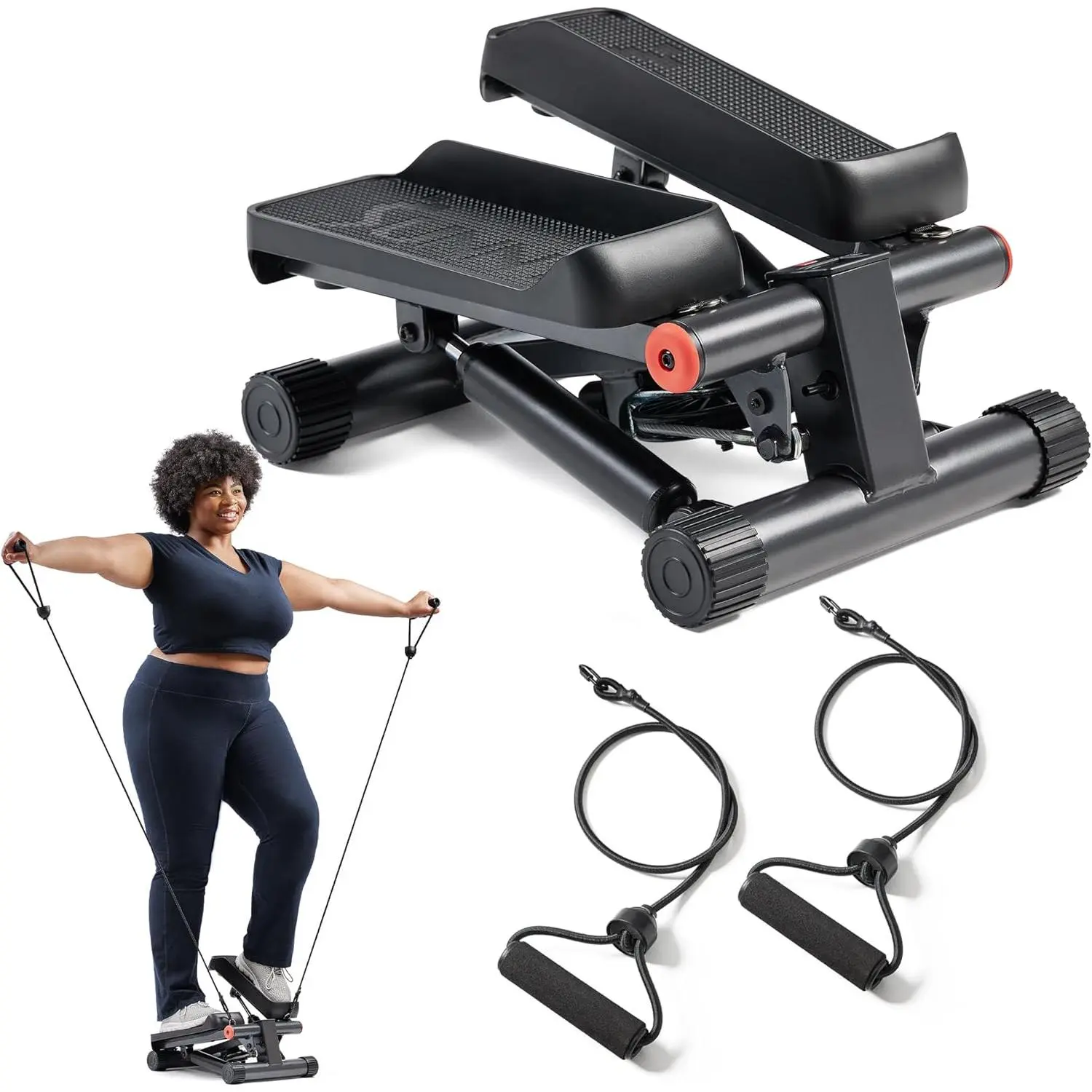 Sunny Health Fitness Home Mini Stepper, Step Training Machine with Resistance Bands, Supports Over 300 lbs, Optional Twist Exercise Mode, Compatible with Free SunnyFit App Connection