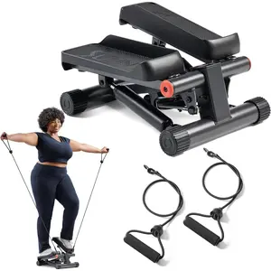 Sunny Health Fitness Home Mini Stepper, Step Training Machine with Resistance Bands, Supports Over 300 lbs, Optional Twist Exercise Mode, Compatible with Free SunnyFit App Connection