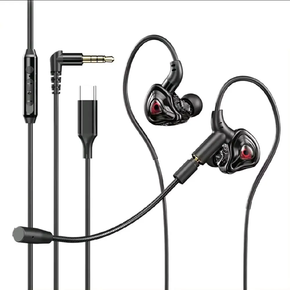 Bass Gaming Earbuds - HiFi Wired Headphones with Pluggable HD Noise-Canceling Mic & 10mm Graphene Composite Diaphragm, Stereo In-Ear Headset for PC & Mobile, Available in 3.5mm or USB Type-C Interface from p79Supply
