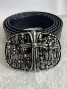 Vintage Black Cross Buckle Belt High Quality PU Leather Strap Unisex Gothic Style for Men & Women with Multi-Color Accents