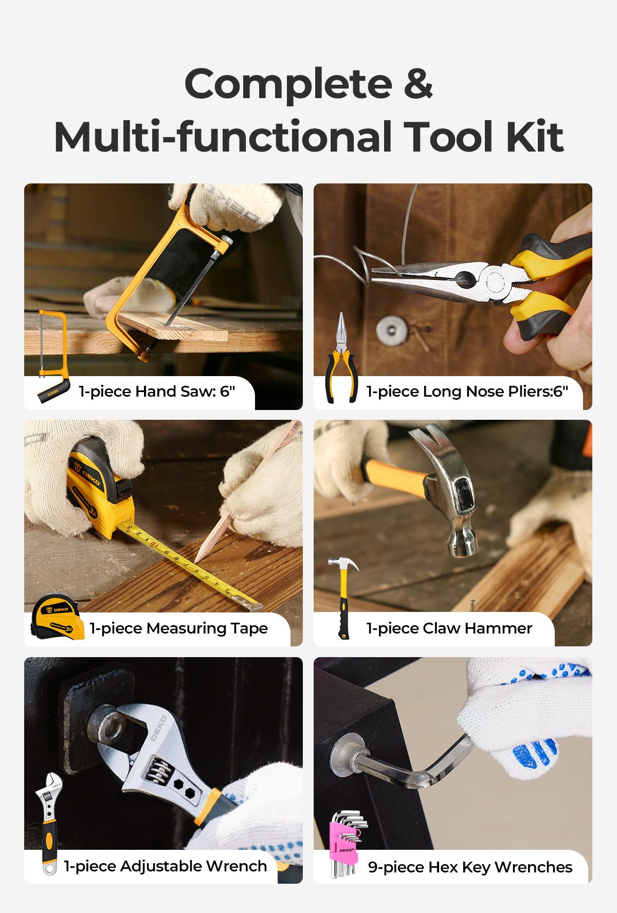 DEKO Home Mechanic Toolbox with 12V Power Cordless Drill Hand Repair Tools Sets Combo Kits Storage Organizer Drawer Case for Men