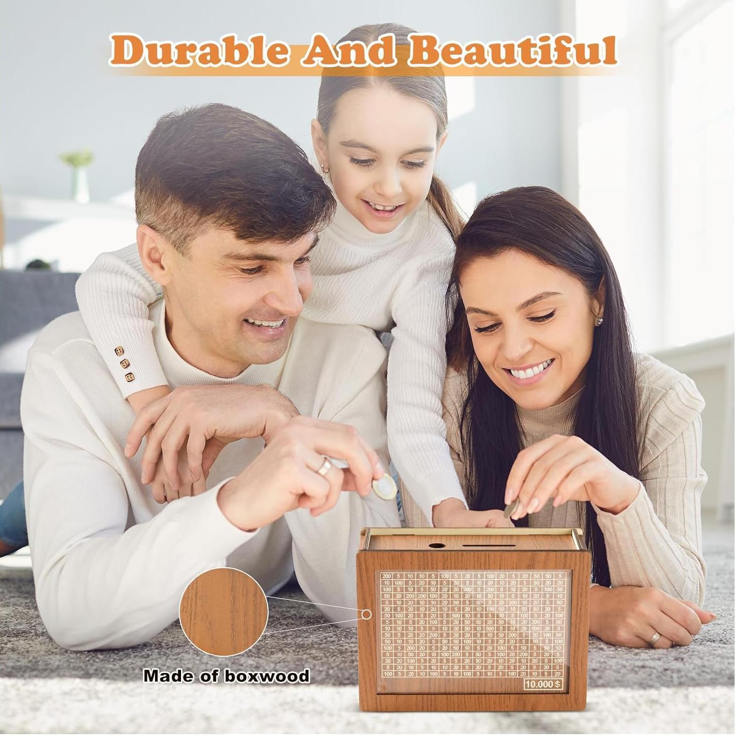 10000 Savings Challenge Box, Money Saver Box 10k Smash, Wooden Digital Save Piggy Bank for Adults Kids, Cash Vault Wooden Savings 10,000 Dollar, Caja De Ahorros, Cashbox Kakeibo