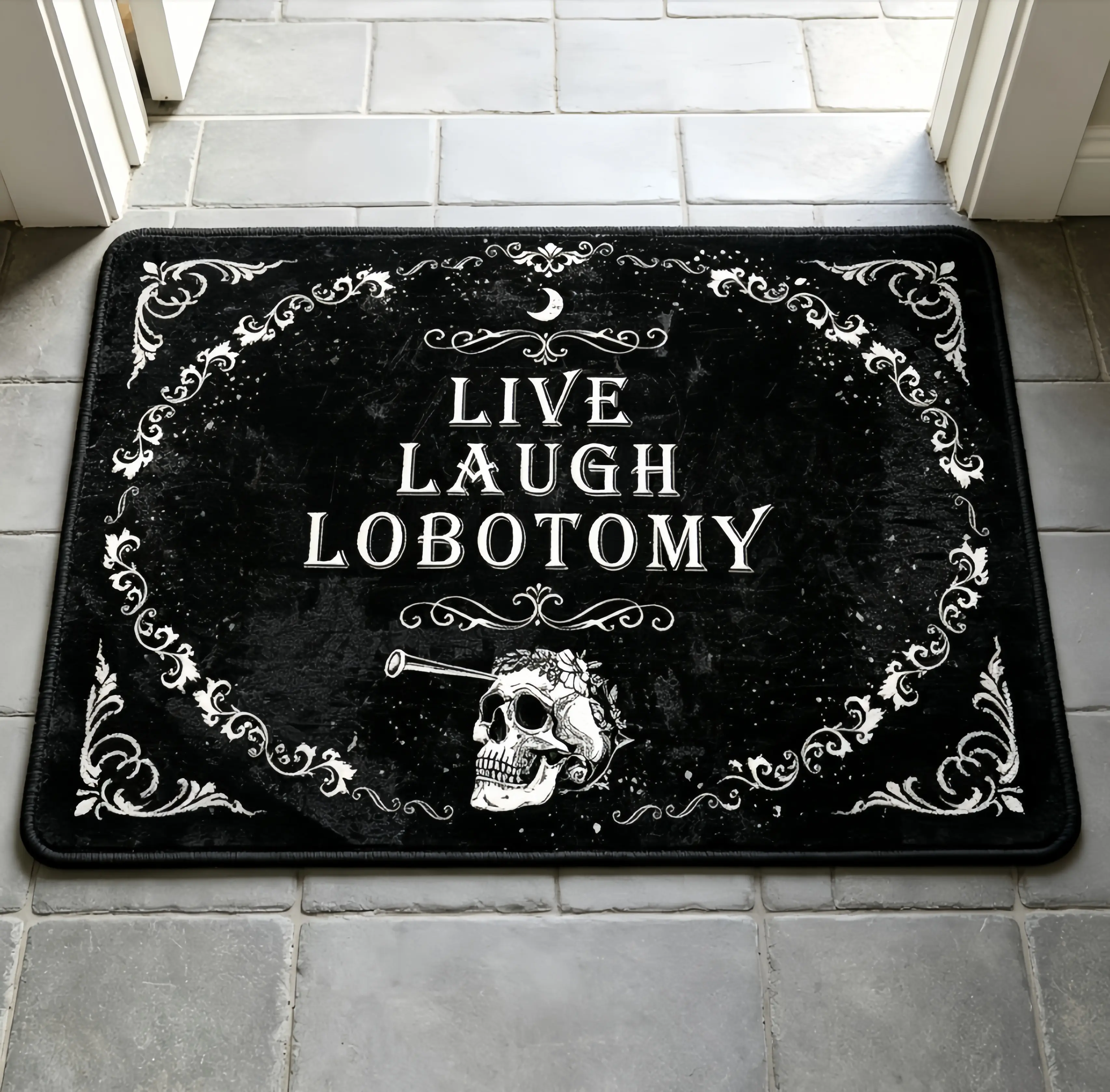 Funny Gothic Skeleton Entryway Rug, Halloween Dancing Skeleton Welcome Doormat,Flannel Non Slip Silicone Back Porch Mat for Front Door Home Halloween Decor, 3 Sizes Available