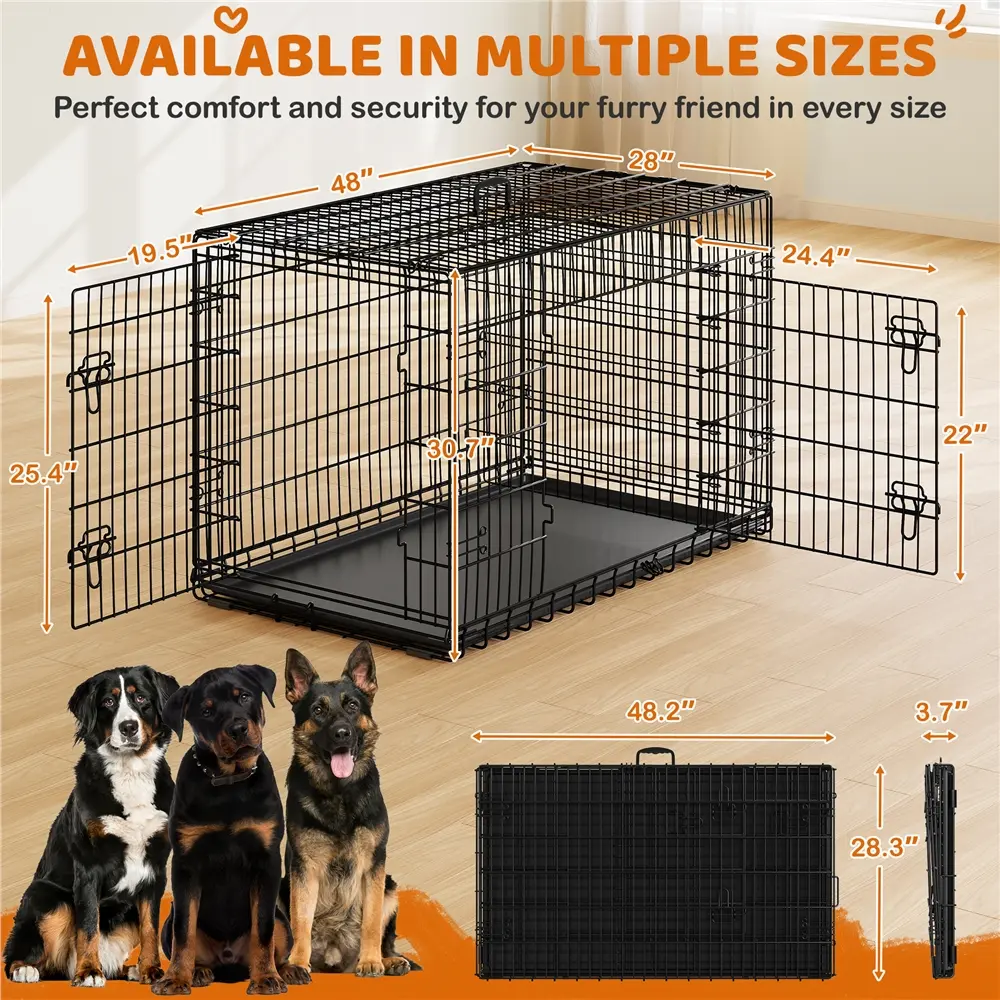 Yaheetech 36/42/48in Double Door Metal Dog Crate - Robust, Secure, Portable Collapsible Escape-Proof Kennel with 1.3in Sightlines, Puppy/Potty Train Divider, Heavy-Duty Frame, Removable Tray, Easy Assembly for Indoor/Travel (Medium-Large Dogs)